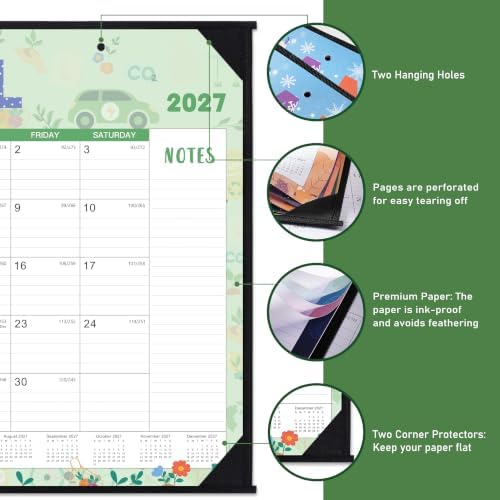 2027 Desk Calendar - Large Desk Calendar 2027, 22" x 17", Jan. 2027 - Dec. 2027, Desk Calendars Large, 12 Months, Corner Protectors, Hanging Holes, Notes - 12 Themes
