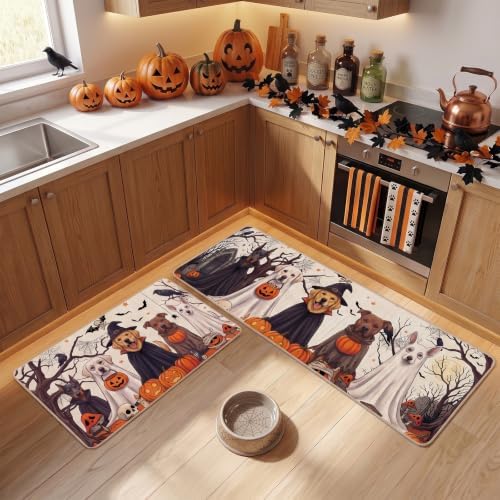 Halloween Kitchen Mats, Pumpkin Ghost Dog Kitchen Rugs