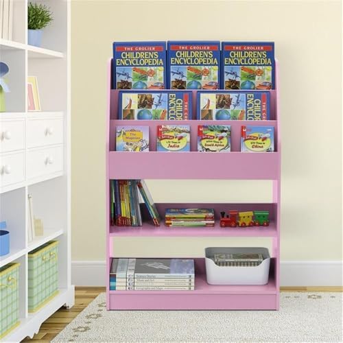 Furinno LOVA Book Shelf, 5-Tier Magazine Bookshelf, Bookcase with Open Shelves Storage, 9.4 x 24.6 x 37, for Living Room, Bedroom, Home Office, Pink