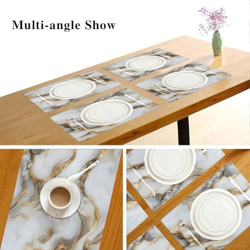 ALAZA Luxurious Marble Pattern Set of 6 Placemats Rectangle Table Mat for Dining Table Restaurant Kitchen Home Decor, 12" x 18"