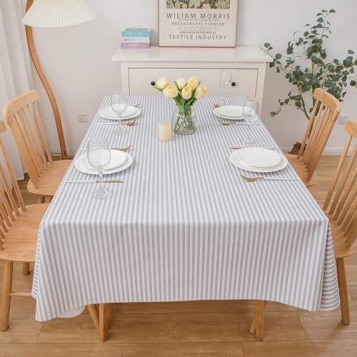 LIBERECOO 60" Square Vinyl Tablecloth with Flannel Backing, Grey Stripe Stain-Resistant Tablecloths Waterproof Oil-Proof Wipeable Table Cover for Indoor/Outdoor Picnic, BBQ