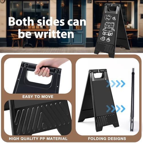 6 Pack a Frame Sandwich Board Sign with Dry Erase Surface, 24 x 12 Inch Double Sided Sidewalk Sign Chalkboard Easel Heavy Duty Plastic Dry Erase Poster Board for Outdoor Restaurant Cafe Menu (Balck)