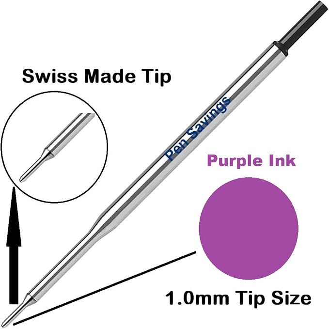 5 Pen Savings Ballpoint Pen Refills Compatible with Papermate Lubriglide, Aspire, PhD Pens, Medium Point, Bulk Packed (Purple)