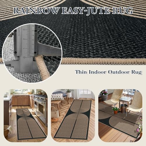 Lahome Rainbow Entryway Runner Rug, 2x6 Washable Easy Jute Kitchen Rugs