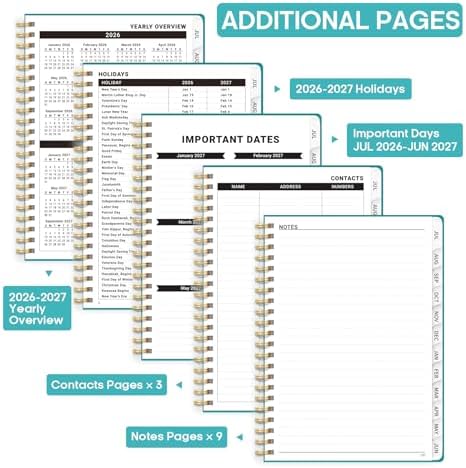 Planner 2026-2027, Weekly & Monthly Academic Calendar, Jul 2026 – Jun 2027