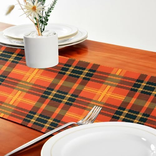 Double-Sided Thanksgiving Halloween Black Orange Buffalo Plaid Table Runner 18x72 Inches Long,Table Cloth Runner for Wedding Birthday Party Kitchen Dining Home Everyday Decor