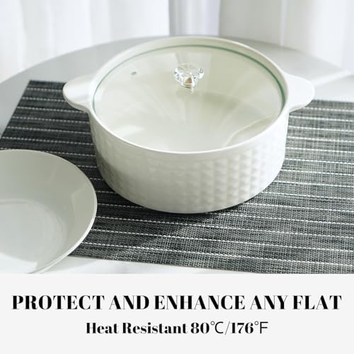 Placemats Set of 4 Vinyl/Plastic Woven Place Mats for Kitchen Table Indoor/Outdoor Washable Placemat Wipeable Dining Table Mats (Black Stripes,4)