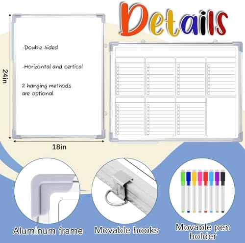 Lincia 18" x 24" Magnetic to Do List Whiteboard, Weekly Planner, White