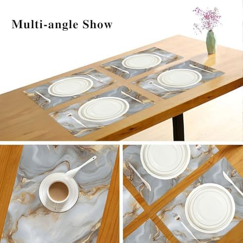 ALAZA White Gold Marble Pattern Set of 6 Placemats Rectangle Table Mat for Dining Table Restaurant Kitchen Home Decor, 12" x 18"