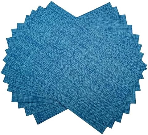 WAZAIGUR Placemats Crisscross Woven Vinyl Place Mats Set of 8 Blue