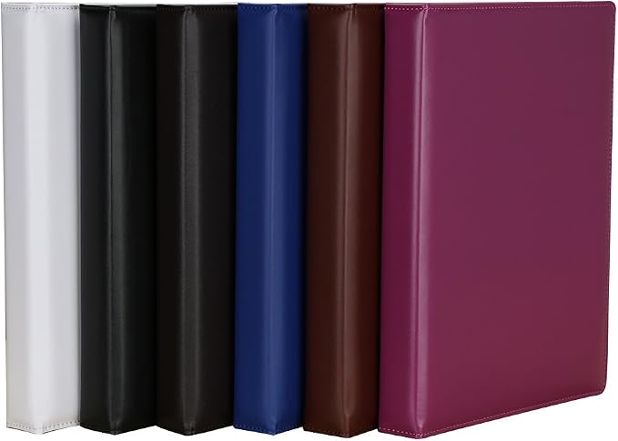 KINGFOM A4 Faux Leather Padfolio Ring Binder Business File Folder Document Holder with Card Holder (3 Ring Binder White)