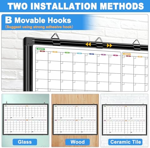 4 Month Dry Erase Calendar for Wall 36" x 24", Black Aluminum Frame