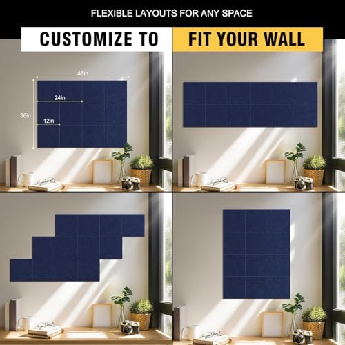 48"x36" Felt Corkboard Bulletin Board,TSJ OFFICE,12 Pack for Wall,Navy Blue