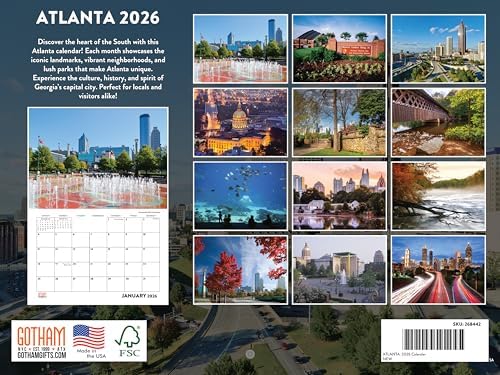 Atlanta Calendar 2026 Wall 12 Month Monthly GA Scenic Georgian Souvenirs ATL Themed Gifts | American Made In The USA