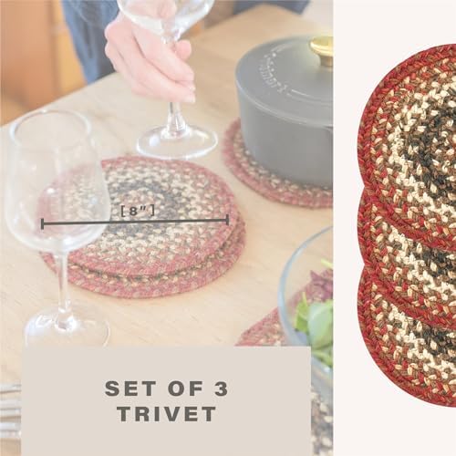 Homespice Chester Jute Braided Trivets Ideal as Hot Pads, Round 8" Set of 3