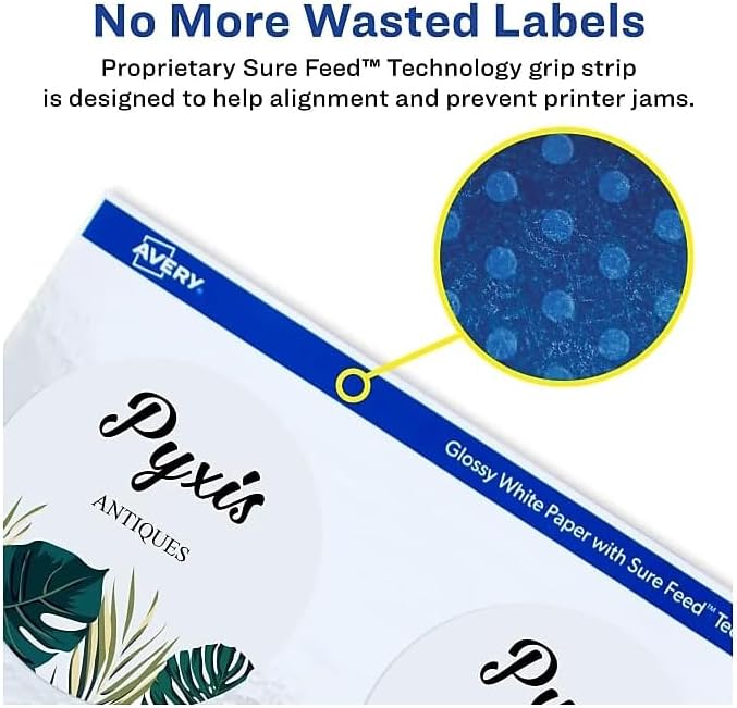 Avery Glossy White Labels, Sure Feed Technology, 3" Round Labels, Print-to-The-Edge, Laser/Inkjet, 60 Total (22891)