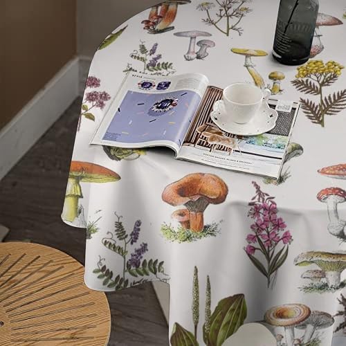 Vintage Botanical Tablecloth, Rustic Plants Herbs Mushroom Nature Wildflower Table Cloth for Outdoor Patio Party Picnic Wedding Indoor Kitchen Dinner Table Decor, 36x36in