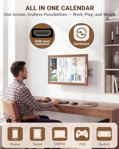 Digital Calendar 2026, 15.6-inch Electronic Calendar for Wall, Touch Screen Smart Digital Planner with Kids' Chores Chart/Meal Plan/Streaming Services/Photo Display, Remote Control Supported
