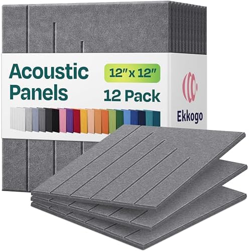 Acoustic Panels 12-Pack Soundproof Wall Panels 12"x12"x0.4" Decorative Sound Dampening for Your Home, Office, Studio, Bedroom & More with Unique LineWave Carving [Pebble Gray]