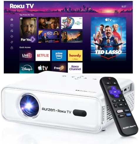 Aurzen Roku TV D1R Smart Portable Outdoor Projector with WiFi and Bluetooth