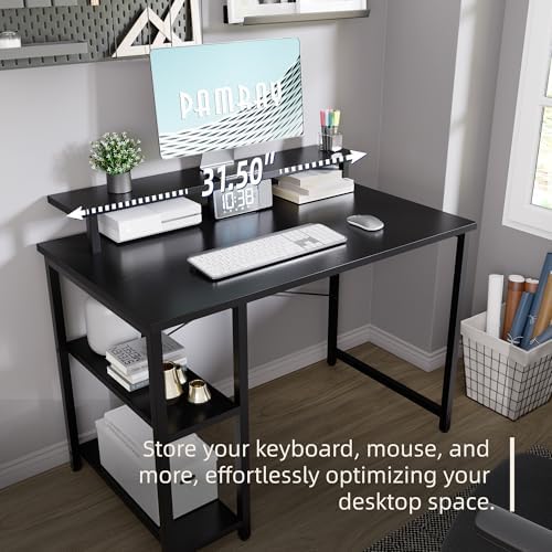 Pamray 33.5 Inch Small Computer Desk with Monitor Stand and Shelves
