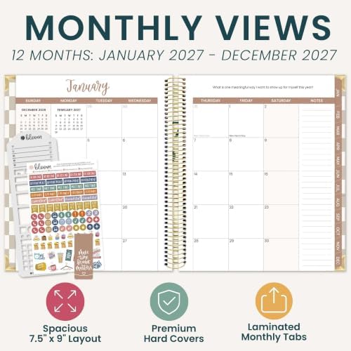bloom daily planners 2027 Hardcover Goal & Vision Planner (January - December 2027) - Monthly & Weekly Calendar Year Agenda Organizer - 7.5" x 9" - Checkered, Café