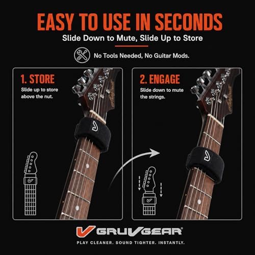 Gruv Gear Fret Wrap & Guitar Mute, Fretwrap for Acoustic, Electric & Bass | String Dampener Recording, Tapping & Practice Accessory (1 Pack, Small Black, Fits 4 String Bass, 6 String Guitar)