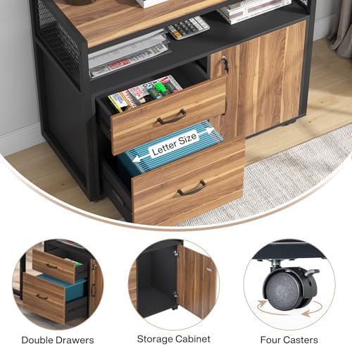 Tribesigns 55-inch L Shaped Desk with Drawer Cabinet, Executive Computer Desk and lateral File Cabinet, 2 Piece Home Office Furniture with Drawers for Hanging File, Doors with Locks (Brown, 55 inches)