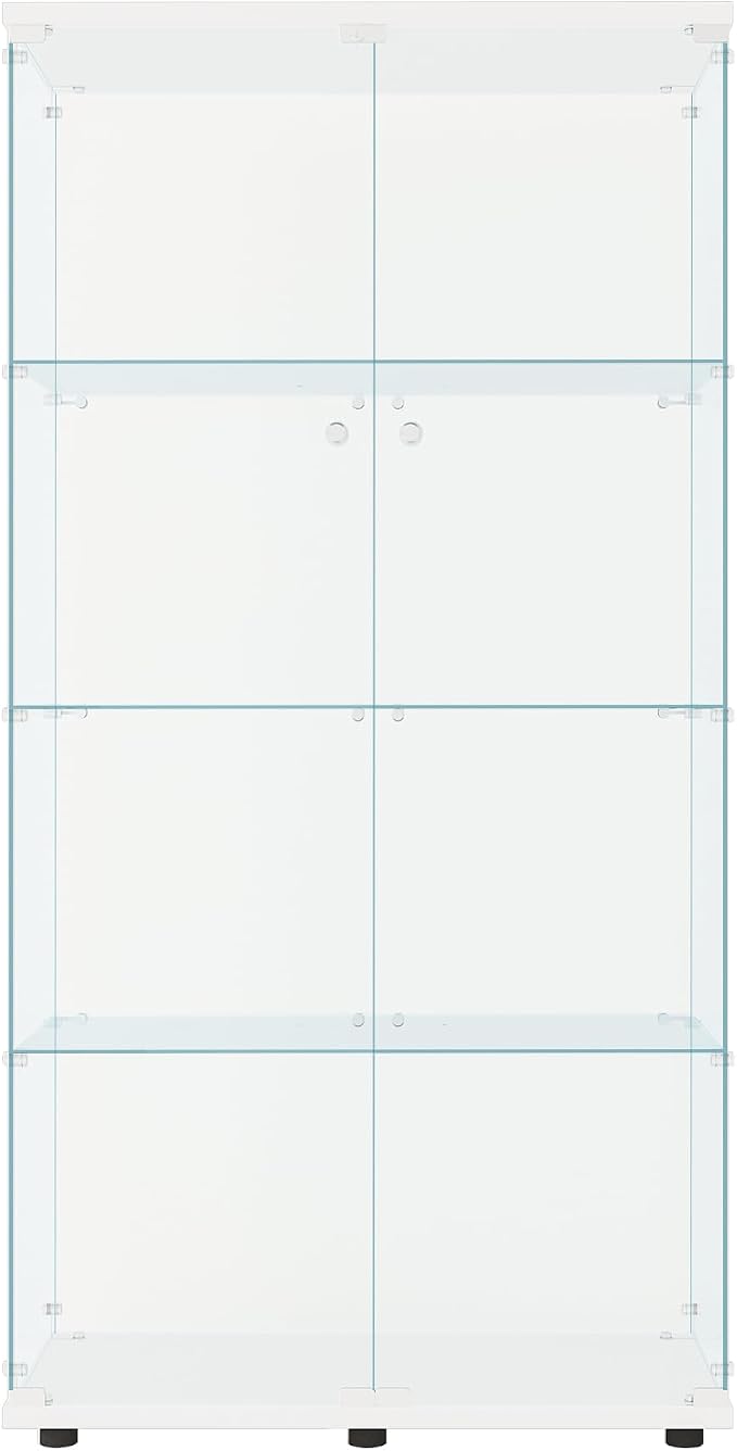 FLYMUHJIA Glass Display Cabinet Kitchen Pantry Storage Cabinet Corner Bar Cabinet with Four Level Double-Door, 64”hx32''lx 14''w White