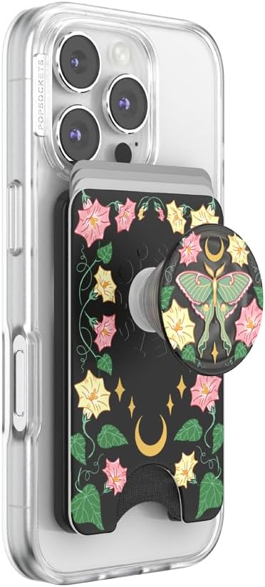 PopSockets Phone Wallet for MagSafe with Grip- Moon Flower | PopWallet, Holds 3 Cards, Magnetic, Removable, Secure, Moon, Star, Sun, Space, Kindle, Paperwhite, Magnetic