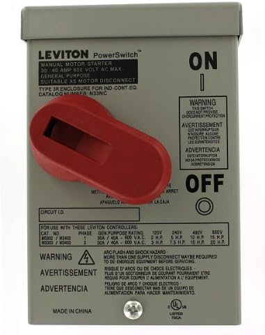 Leviton Type 3R Enclosure (for use with 30 Amp or 40 Amp Motor Starter Controllers), Steel, N33NC-DS, Gray