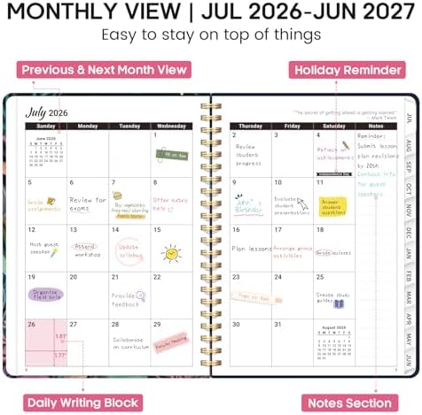 Planner 2026-2027, Weekly & Monthly Academic Calendar, Jul 2026 – Jun 2027