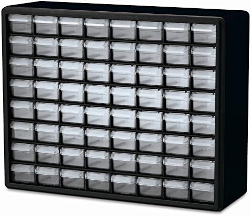 Akro-Mils 64-Drawer Plastic Storage Cabinet, 20"W x 6"D x 16"H, Black