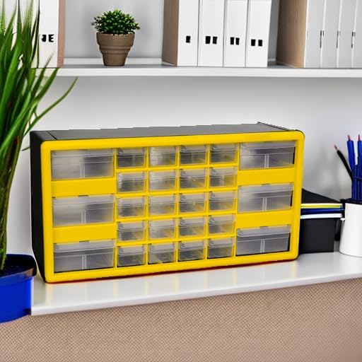 Akro-Mils 26-Drawer Plastic Storage Cabinet, 20"W x 6"D x 10"H, Yellow