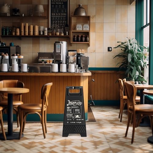 6 Pack a Frame Sandwich Board Sign with Dry Erase Surface, 24 x 12 Inch Double Sided Sidewalk Sign Chalkboard Easel Heavy Duty Plastic Dry Erase Poster Board for Outdoor Restaurant Cafe Menu (Balck)