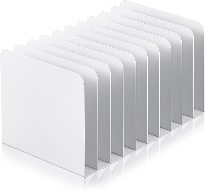 Suzile Metal Desktop File Organizer, 10 Compartments, Vertical File Sorter, White, 5.79" W x 10.63" L x 5.41" H, Office, Reception Areas, Workspace