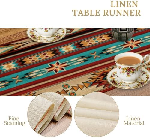 Aztec Southwest Table Runner, Ethnic Style Design Geometric Triditional Kitchen Table Runners Table Setting Decor for Garden Farmhouse Wedding Party Holiday Dinner Home, 13x36 Inch
