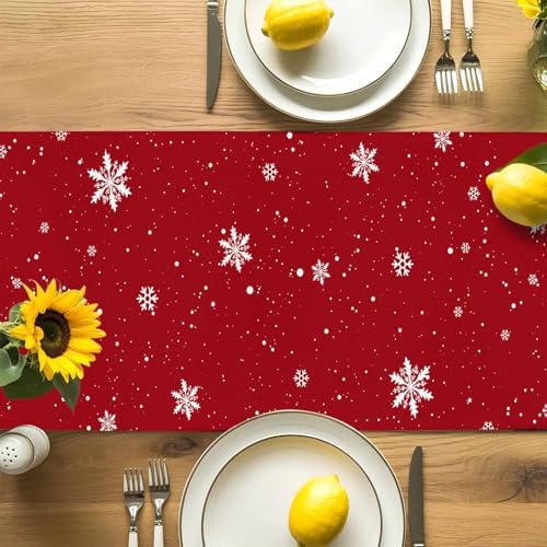 Christmas Snowman Red Table Runner Dresser Scarf 13 x 36 Inch Cute Xmas Snowman Snowflakes Winter Table Runners Non-Slip Heat Resistant Kitchen Dining Table Decor for Home Holidays Indoor Outdoor