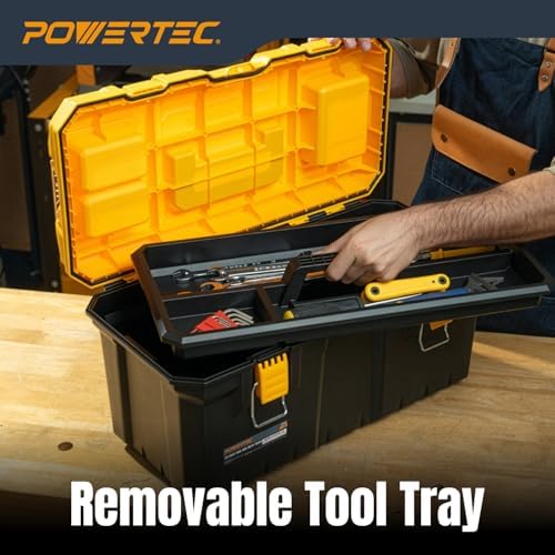 POWERTEC PRO 22-Inch Tool Box with Trays - Lockable, Metal Latch, Organizer, Portable Storage for Tools, Small or Mid-Sized Parts (72363V)
