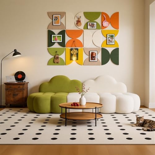 24PCS 11.8" Large Semi-Circle Felt Cork Board Tiles, Geometric Bulletin Boards with 50 Pushpins, 35 Adhesive Tabs for Office School Home Wall Decor Stickers Memos Photos Display (Semicircle)