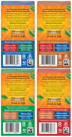 Twinings Holiday Variety Pack Tea Bags, Christmas Tea, Winter Spice, Gingerbread Joy, Peppermint Cheer, 20 Count (Pack of 4), Enjoy Hot or Iced, 80 Teabags