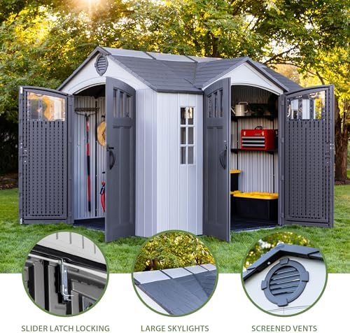 Lifetime Dual Entry Outdoor Storage Shed, 10x8 Ft, Gray, Resin Tool Shed with Double Doors, HDPE