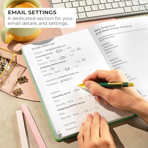 Clever Fox Password Book with Alphabetical Tabs, 7"x10" Keeper Green