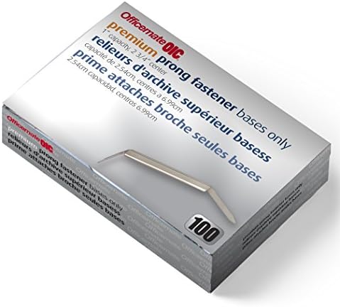 Officemate Premium Prong Fasteners, Base Only, 1 Inch, Box of 100 Office Paper Clamp (99713), Silver