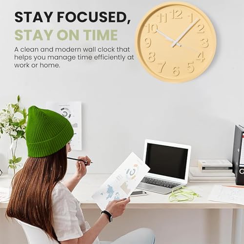 Clockswise 12-Inch Modern Minimalist Round Plastic Wall Clock Beige Dial with Bold Arabic Numerals Analog Display Step Movement Easy-to-Read Timepiece for Living Room Kitchen Office Bedroom Wall Decor