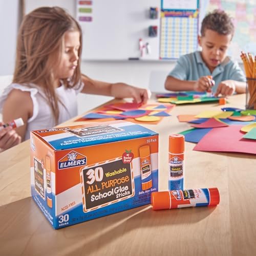 Elmer's All Purpose School Glue Sticks, Acid-Free and Washable, Clear, 7 Grams, 30 Count - Craft Projects, Poster, Classroom Supplies, #1 Teacher Brand