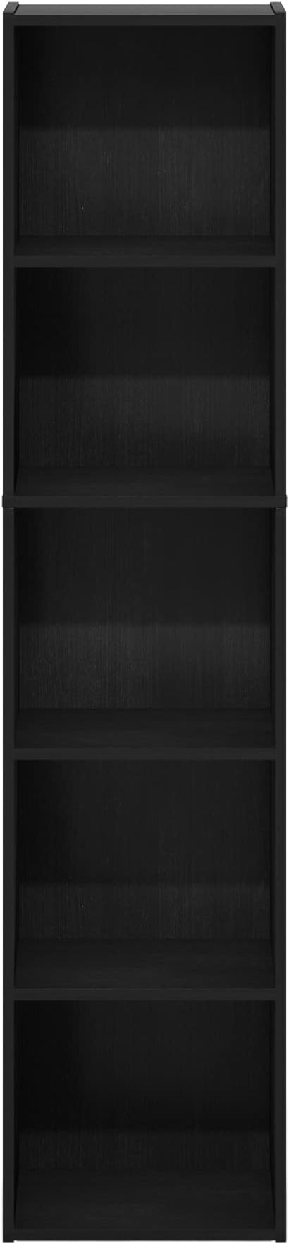Furinno PASIR Book Shelf, 5-Tier Modern Bookshelf, Open Shelves Bookcase 9 x 12 x 52, Easy Assembly, for Living Room, Bedroom, Home Office, Blackwood