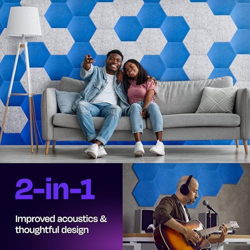 Acoustic Panels 12-Pack - 14"X12.1"X0.4" Soundproof Wall Panels - High Density Sound Dampening - Grand Blue Hexagon