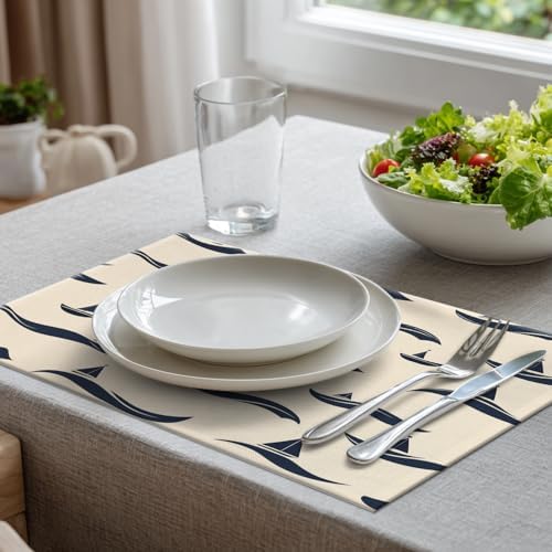 Batmerry Maritime Ocean Linen Placemats Set of 8, Nautical Sailing Washable Table Mats for Kitchen Table Thickened Heat Insulation Dining Set Indoor Outdoor 12X18 in
