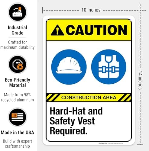 Hard-Hat and Safety Vest Required Sign, ANSI Caution Sign,